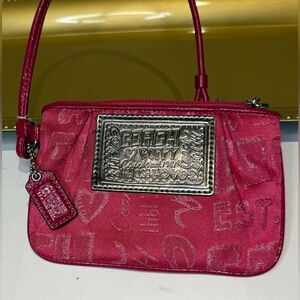 Coach Poppy Script Wristlet with Silver Lurex Y2K